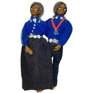 Native American Handmade Dolls Elder Couple Figures Modern Attire And Jewelry
